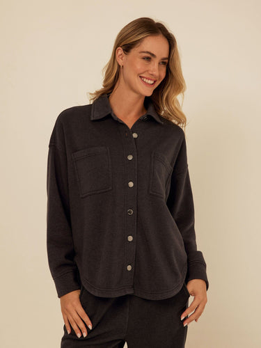Blaire Mineral Wash Fleece Button-Down Womens Tops Long Shirt Threads 4 Thought