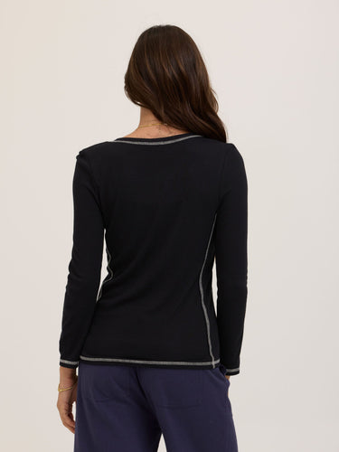 Alida Feather Rib Contrast 3/4-Sleeve Henley Womens Tops Long Shirt Threads 4 Thought