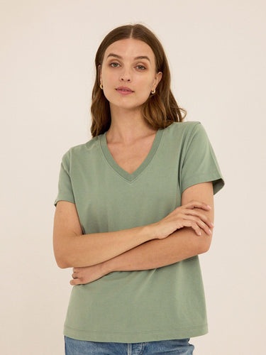Aria Organic Cotton V-Neck Tee Womens Tops Short Tee Threads 4 Thought