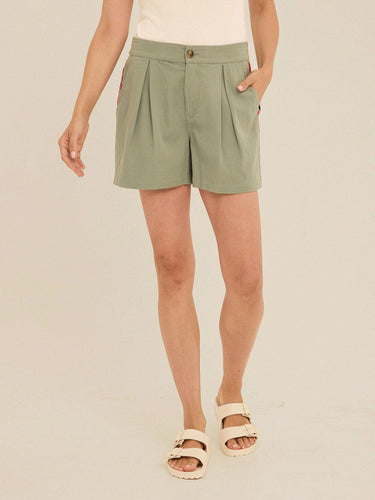 Selene Stretch Twill Pleated Trim Detail Short Womens Bottoms Shorts Threads 4 Thought
