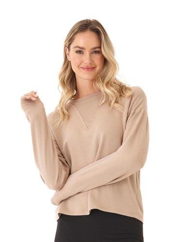 Darby Feather Fleece Panel Pullover Womens Tops Long Tee Threads 4 Thought