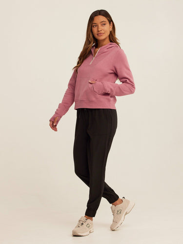 Tyra Triblend Fleece Quarter Zip Hoodie Womens Outerwear Sweatshirt Threads 4 Thought