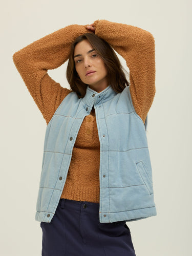 Malia Denim Terry Puffer Vest Womens Outerwear Sweatshirt Threads 4 Thought