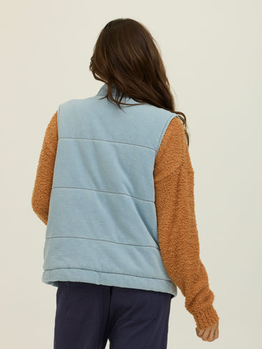 Malia Denim Terry Puffer Vest Womens Outerwear Sweatshirt Threads 4 Thought