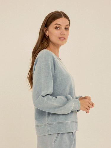 Mabel Denim Terry Raglan Pullover Womens Outerwear Sweatshirt Threads 4 Thought