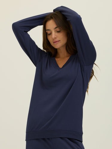 Edwina Feather Fleece V-Neck Sweatshirt Womens Outerwear Sweatshirt Threads 4 Thought
