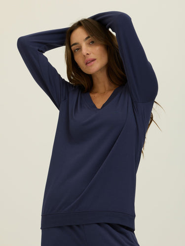 Edwina Feather Fleece V-Neck Sweatshirt Womens Outerwear Sweatshirt Threads 4 Thought