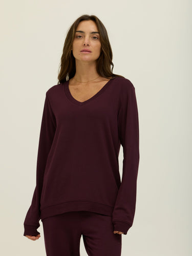 Edwina Feather Fleece V-Neck Sweatshirt Womens Outerwear Sweatshirt Threads 4 Thought
