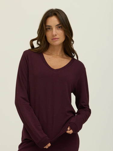 Edwina Feather Fleece V-Neck Sweatshirt Womens Outerwear Sweatshirt Threads 4 Thought