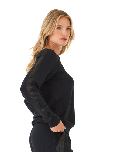 Priscilla Feather Fleece Satin Trim Detail Raglan Pullover Womens Outerwear Sweatshirt Threads 4 Thought