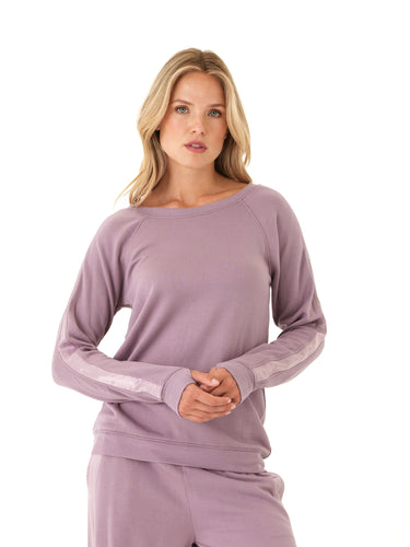 Priscilla Feather Fleece Satin Trim Detail Raglan Pullover Womens Outerwear Sweatshirt Threads 4 Thought
