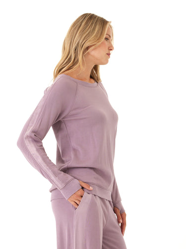 Priscilla Feather Fleece Satin Trim Detail Raglan Pullover Womens Outerwear Sweatshirt Threads 4 Thought