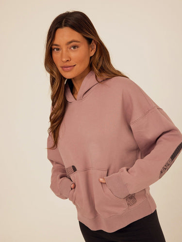 Marcellina Vintage Wash Fleece Elbow Patchwork Hoodie Womens Outerwear Sweatshirt Threads 4 Thought