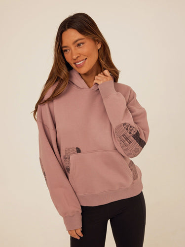 Marcellina Vintage Wash Fleece Elbow Patchwork Hoodie Womens Outerwear Sweatshirt Threads 4 Thought
