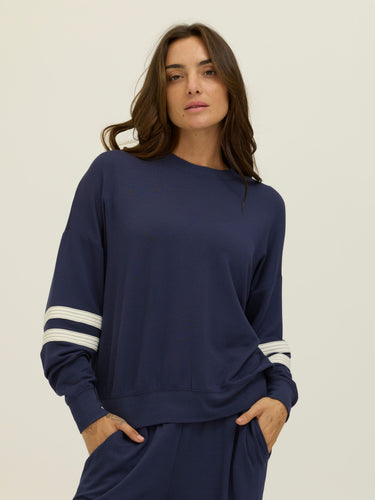 Darya Feather Fleece Colorblock Stripe Detail Pullover Womens Outerwear Sweatshirt Threads 4 Thought
