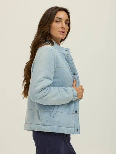 Malia Denim Terry Puffer Jacket Womens Outerwear Sweatshirt Threads 4 Thought