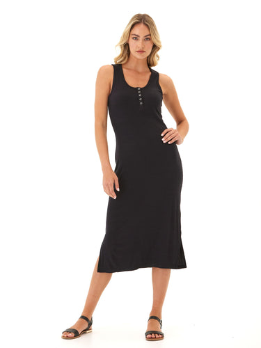 Lois Feather Rib Henley Tank Dress Womens Dresses Threads 4 Thought