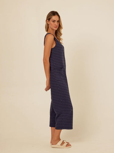 Rainey Dot Embroidered Terry Capri Jumpsuit Threads 4 Thought