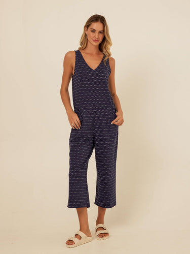 Rainey Dot Embroidered Terry Capri Jumpsuit Threads 4 Thought