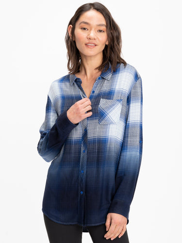 Marlow Woven Button-Up Plaid Shirt Womens Tops Long Threads 4 Thought