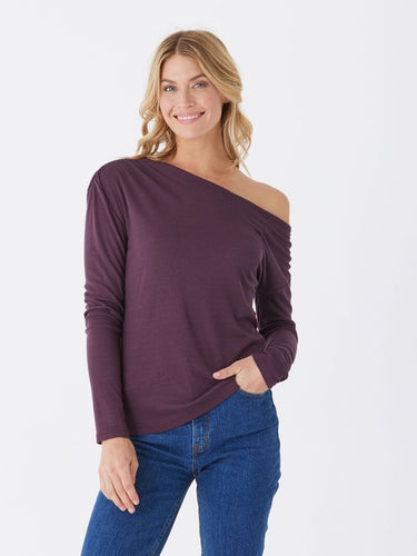 Leoni Feather Rib LS Off Shoulder Top Threads 4 Thought
