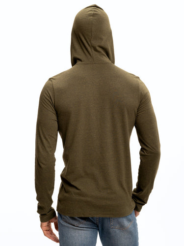 Long Sleeve Triblend 2-Button Henley Hoodie Mens Tops Tshirt Long Threads 4 Thought