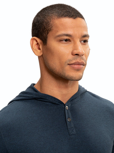 Long Sleeve Triblend 2-Button Henley Hoodie Mens Tops Tshirt Long Threads 4 Thought