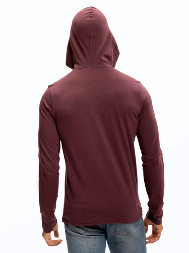 Long Sleeve Triblend 2-Button Henley Hoodie Mens Tops Tshirt Long Threads 4 Thought
