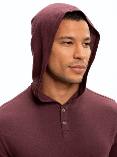 Long Sleeve Triblend 2-Button Henley Hoodie Mens Tops Tshirt Long Threads 4 Thought