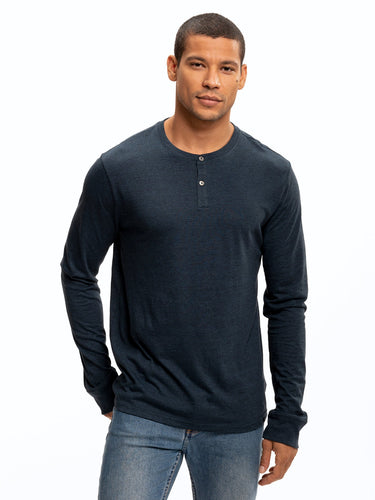 Long Sleeve Triblend 2-Button Henley Mens Tops tshirt Long Threads 4 Thought