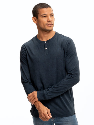 Long Sleeve Triblend 2-Button Henley Mens Tops tshirt Long Threads 4 Thought