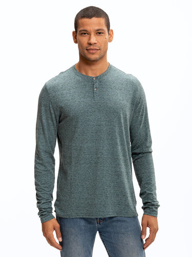 Braeden Black Fleck Long Sleeve Triblend Henley Mens Tops Tshirt Long Threads 4 Thought