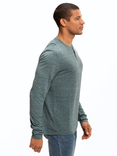 Braeden Black Fleck Long Sleeve Triblend Henley Mens Tops Tshirt Long Threads 4 Thought