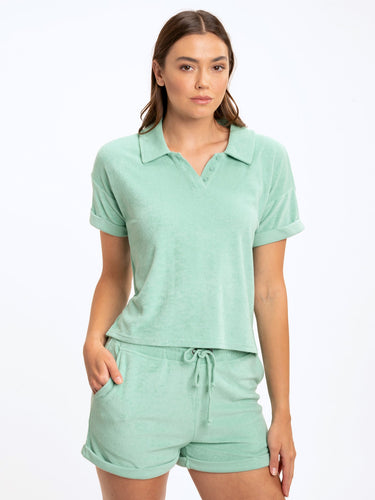 Larissa Crop Terry Polo Womens Tops Short Threads 4 Thought