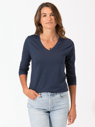 Women's Invincible Long Sleeve V-Neck Womens Tops Top Threads 4 Thought