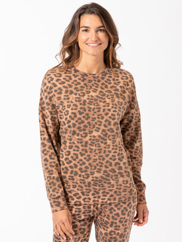 Cathy Leopard Print Oversized Crew Womens Tops Top Threads 4 Thought XS Neultral Multi