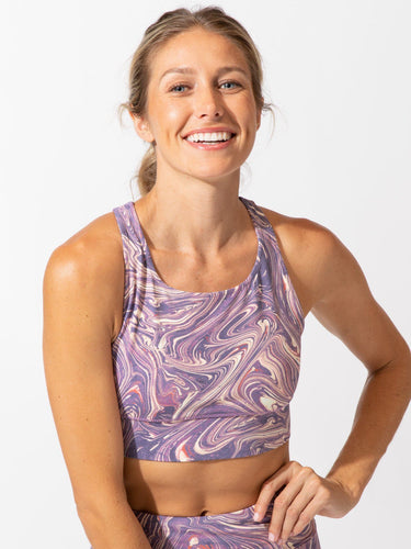 Strappy Aerial Marble Print Sports Bra Womens Tops SportsBra Threads 4 Thought
