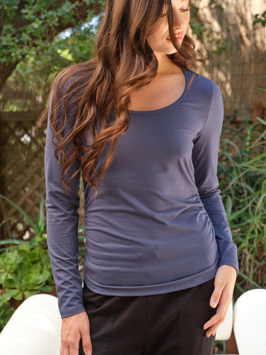 Lucia Luxe Jersey Ruched Long Sleeve Womens Tops Long Shirt Threads 4 Thought 