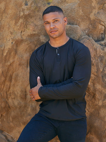 Frederick Luxe Jersey Long Sleeve Henley Mens Tops Tshirt Long Henley Threads 4 Thought 
