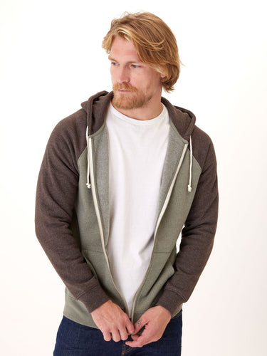 Triblend Raglan Colorblock Zip Fleece Hoodie Mens Outerwear Sweatshirt Threads 4 Thought 