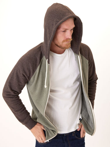 Triblend Raglan Colorblock Zip Fleece Hoodie Mens Outerwear Sweatshirt Threads 4 Thought 