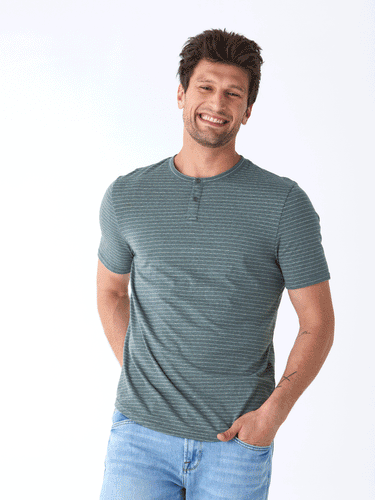 Stripe Triblend Jersey Short Sleeve Henley Mens Tops Tshirt Short Threads 4 Thought 