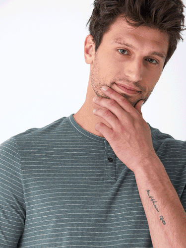 Stripe Triblend Jersey Short Sleeve Henley Mens Tops Tshirt Short Threads 4 Thought 