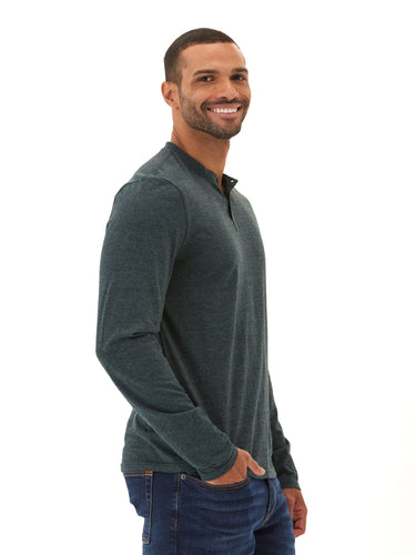 Braeden Black Fleck LS Triblend Henley Mens Tops Tshirt Long Henley Threads 4 Thought 