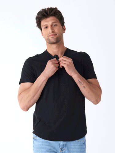 Heath Slub Jersey Short Sleeve Henley Mens Tops Tshirt Short Threads 4 Thought 