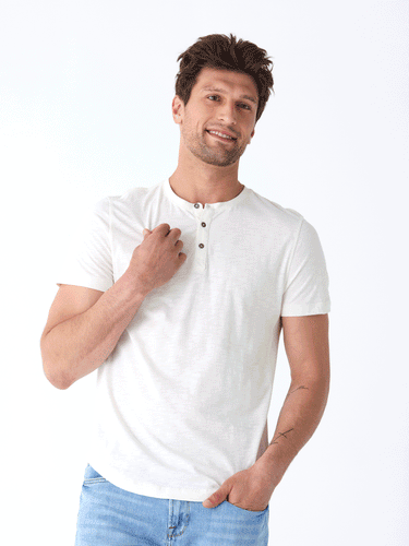 Heath Slub Jersey Short Sleeve Henley Mens Tops Tshirt Short Threads 4 Thought 