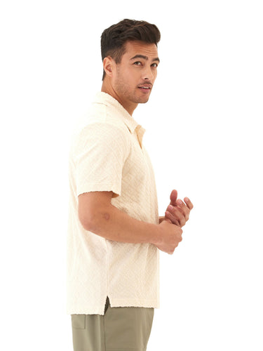 Darryn Jacquard Terry 2-Button Polo Mens Tops Tshirt Short Polo Threads 4 Thought 