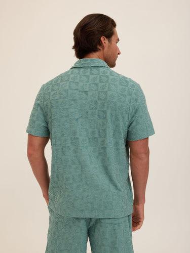 Paxton Tile Leaf Jacquard Terry Button-Down Pocket Shirt Mens Tops Tshirt Short Threads 4 Thought 