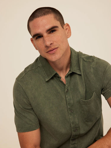 Dorian Mineral Wash Jersey Short Sleeve Button-Down Threads 4 Thought 