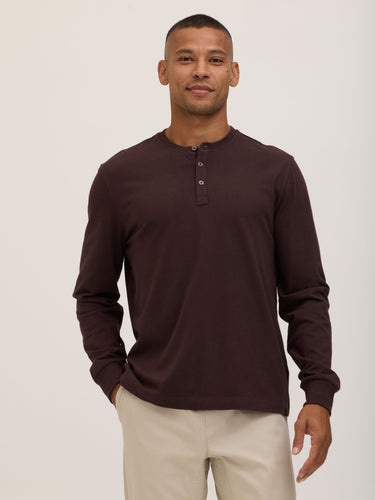 Doug Essential Jersey Long Sleeve 3-Button Henley Mens Tops Tshirt Long Henley Threads 4 Thought 